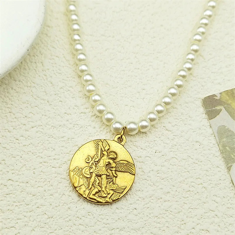 Hip Hop Saint Benedict Medallion Pendant Necklace Men Stainless Steel Snake Chain Choker Necklaces Jewelry San Benito Collares