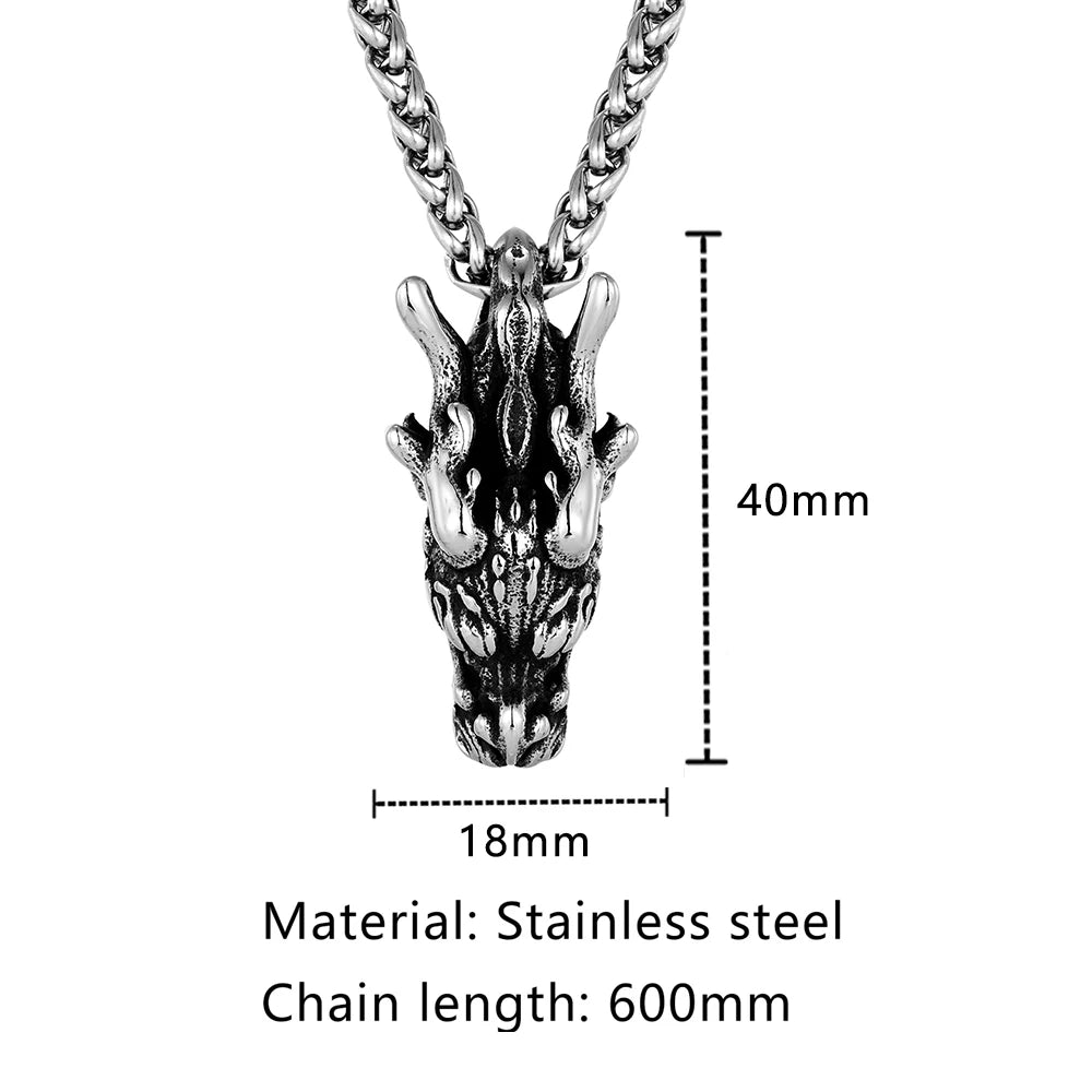 Classic Chinese Mythology Dragon Head Pendant Necklaces Men Stainless Steel Ethnic Accessories Charm Lucky Amulet Jewelry Gifts