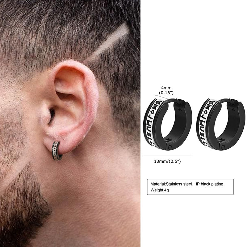 Vnox Nordic Viking Knot Hoop Earrings for Men Women, Stainless Steel Huggies, Ethnic Punk Rock Male Ear Jewelry EH-536SB