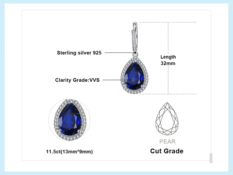 JewelryPalace 12ct Huge Pear Created Blue Sapphire 925 Sterling Silver Dangle Earrings for Women