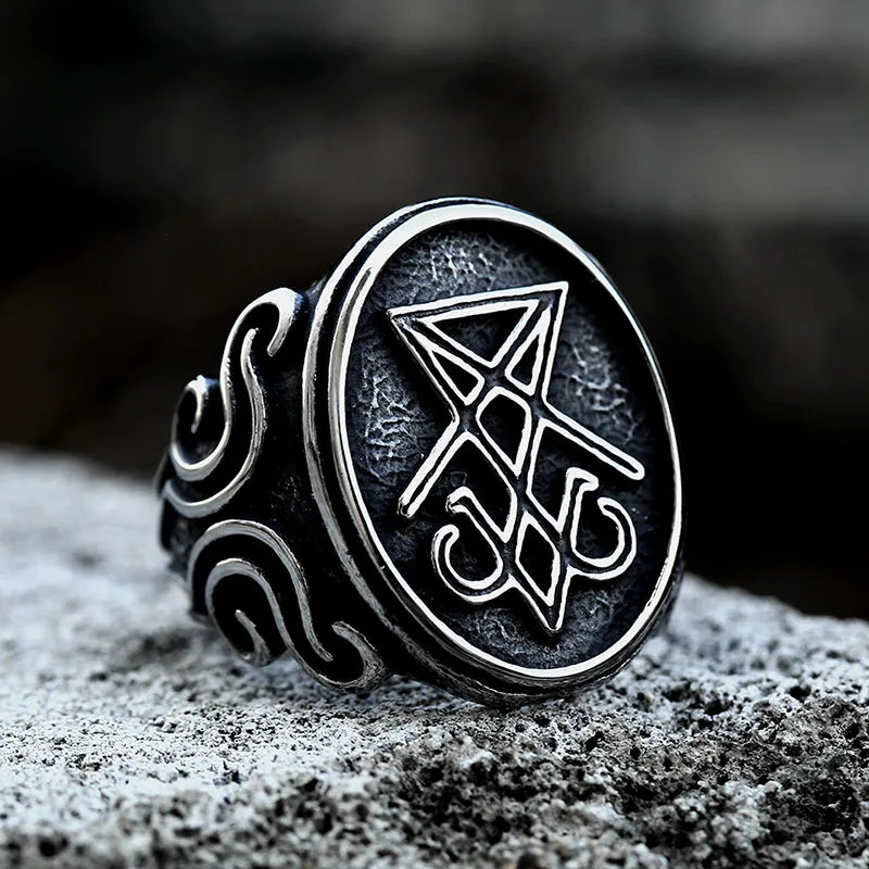 BEIER 2022 - Anillo con sello vintage de Lucifer y Satanás, diseño actualizado, estilo gótico, amuleto, brujería, wicca, joyería al por mayor