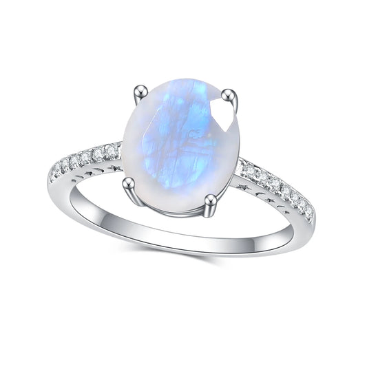 GEM'S BALLET 8X10mm Vintage Milky Blue Moonstone Engagement Ring Promise Bridal Ring in 925 Sterling Silver Gift For Her