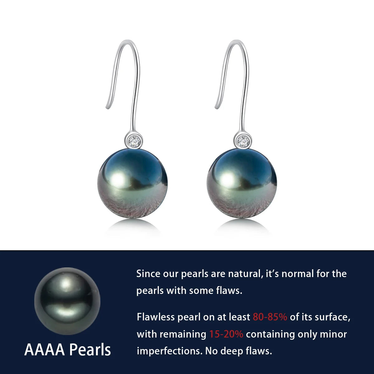 AnuJewel 18K Solid Gold 9-10 mm 8-9mm Tahitian Black Pearl Seawater Pearl Drop Earrings For Woman Fine Jewelry AAAA White Gold CHINA