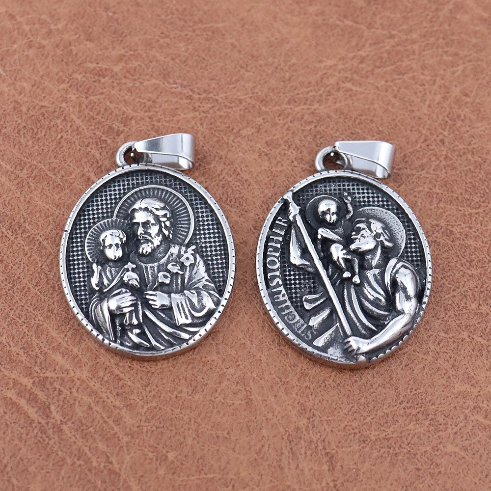 Fashion Virgin Mary Pendant Trendy Charm Stainless Steel Saint Christopher Pendant Vintage Thanksgiving Religious Jewelry Gifts