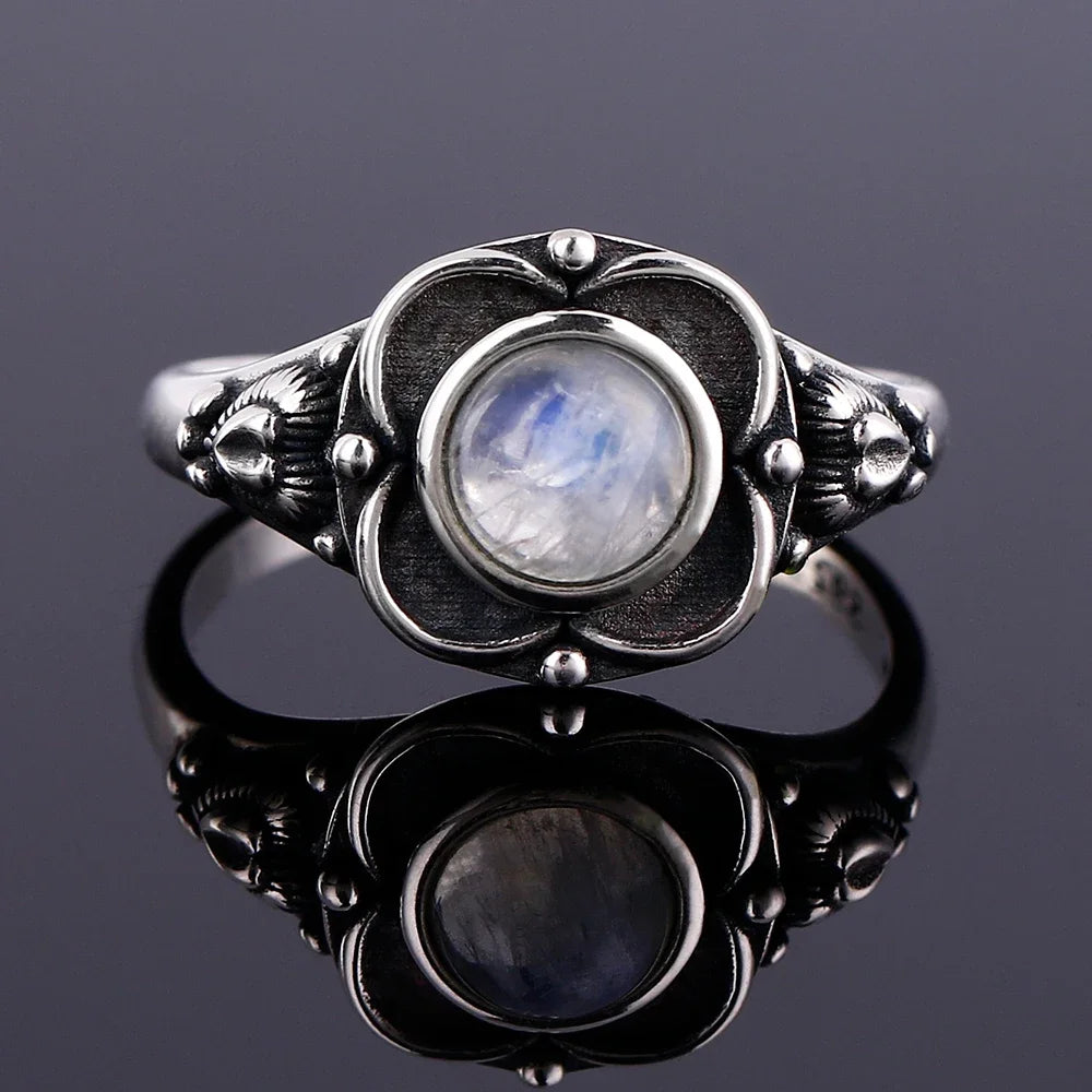 Round Oval Big Natural Moonstones Rings Women's 925 Sterling Silver Rings Gifts Vintage Fine Jewelry R313MS-5