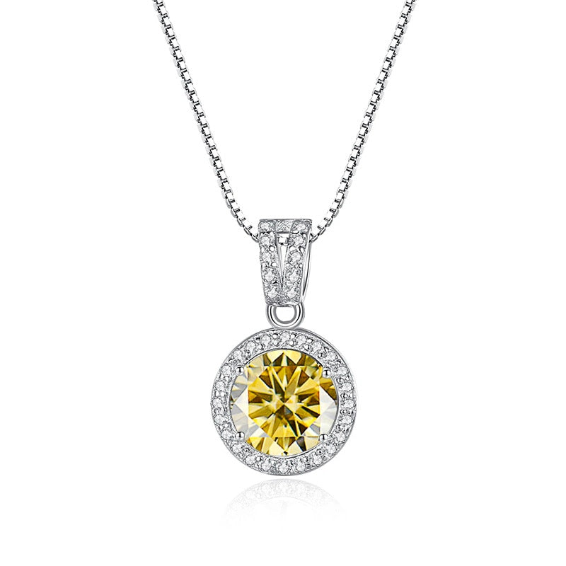 BIJOX STORY Moissanite Diamond Pendant Necklaces For Women 925 Sterling Silver Luxury Chain Trending Iced Bling Wedding Jewelry lemon yellow 1Ct per Pc 45cm