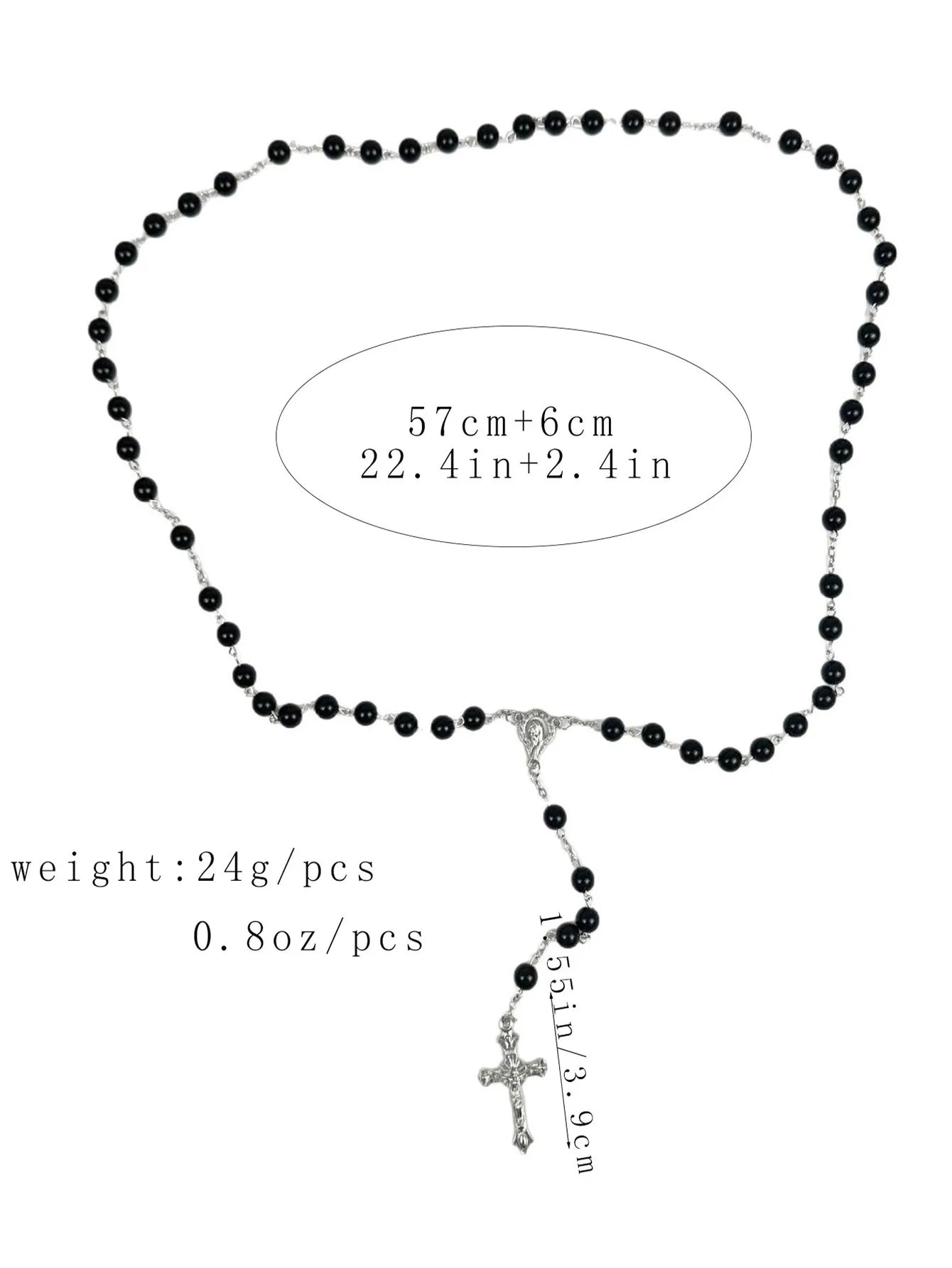 1PC Black Rosary Necklace with Long Cross Pendant Religious Y Necklace for Men And Women Jewelry