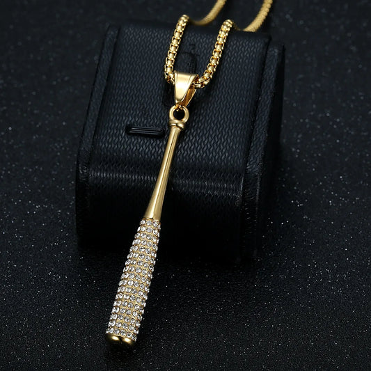 Hip Hop Fashion Jewelry Baseball Bat Crystal Charms Cool Pendant Designer Necklace Men's And Women's Styles