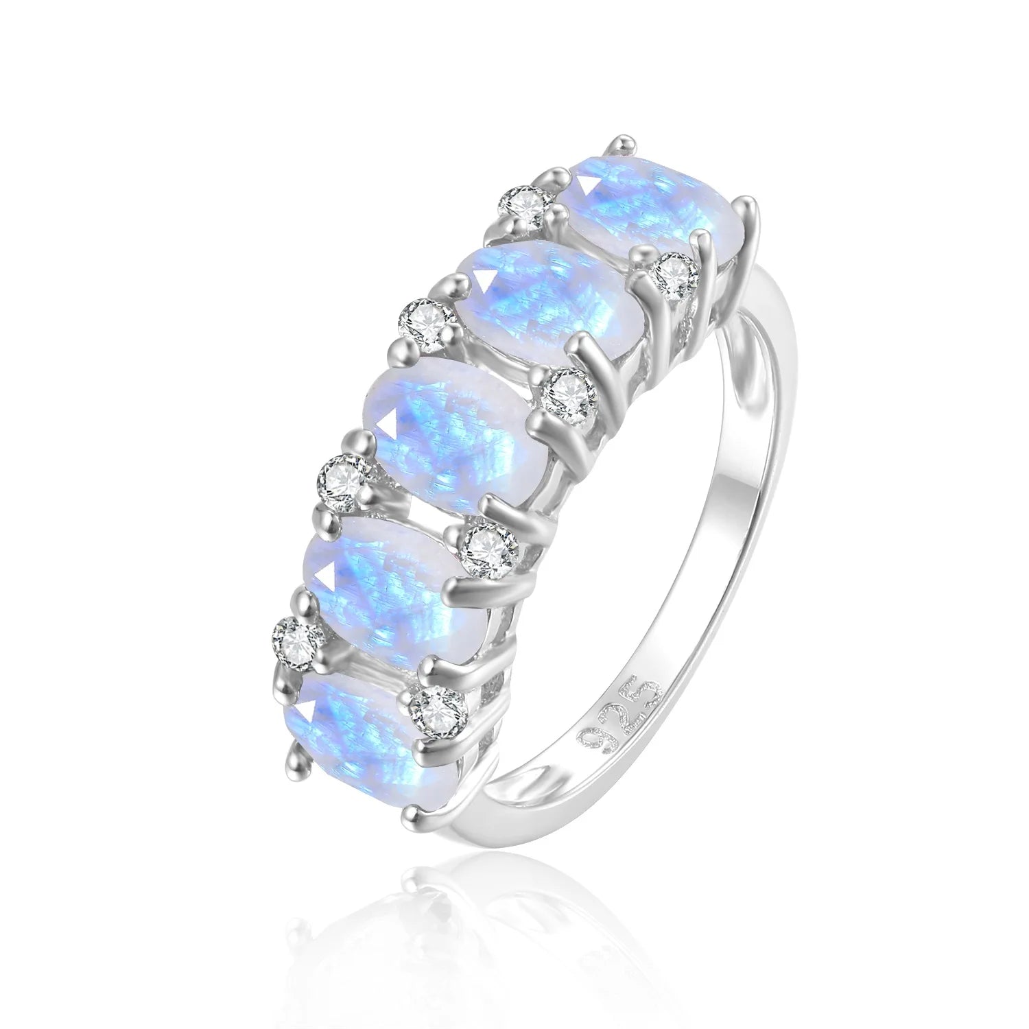 GEM'S BALLET 925 Sterling Silver Wedding Bands Ring Natural Milky Blue Moonstone Gamstone Ring For Women Wedding Fine Jewelry 925 Sterling Silver Moonstone