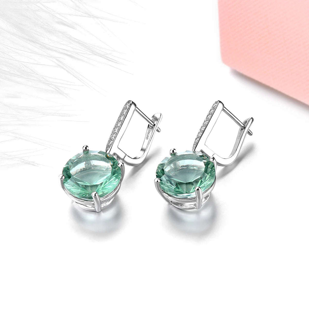 Natural Green Fluorite Sterling Silver ClIP Earring 14 Carats Genuine Faced Oval Gemstone S925 Women Classic Luxury Jewelrys