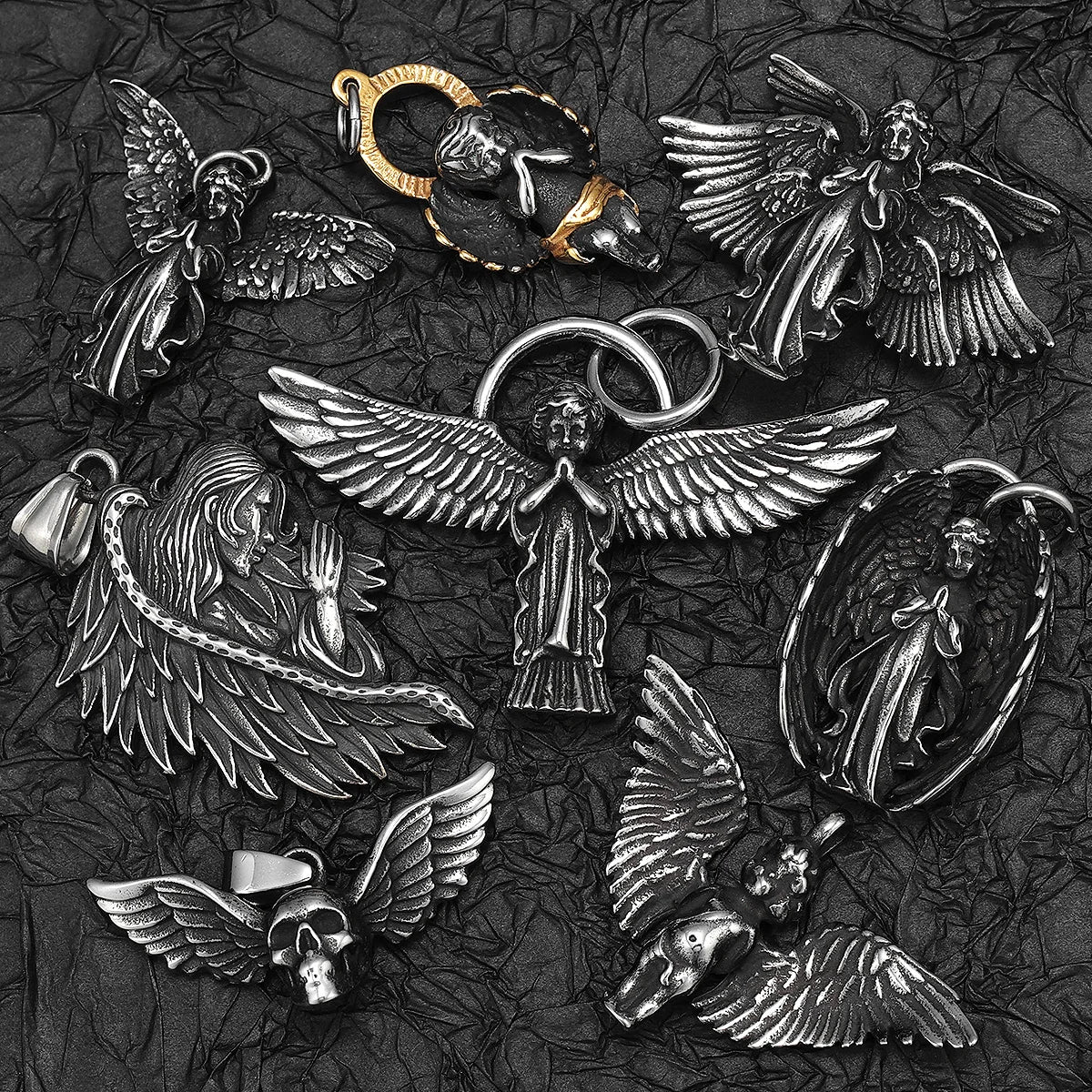 Angel Waing Amulet Stainless Steel Men Necklaces Pendant Chain Punk New In For Couple Women Fashion Jewelry Gifts Wholesale