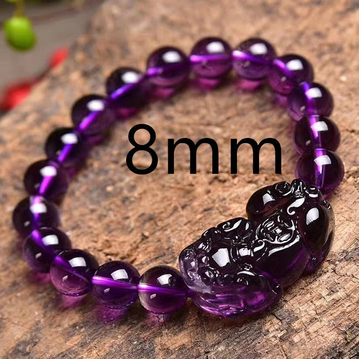 Natural Purple Amethyst Quartz Bracelet 10mm 8mm 9mm Round Beads Pi Xiu Shape Bracelet Women Men Crystal Fashion Hot AAAAA 8mm