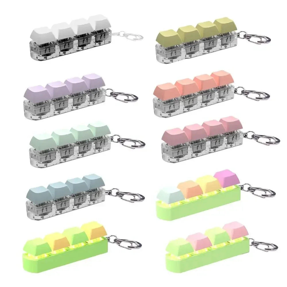 Keycap Toy Fidget with Sound Effects 4-Buttons Light Portable Stress Relief Mechanical Keyboard Clicking Sensory Keychain