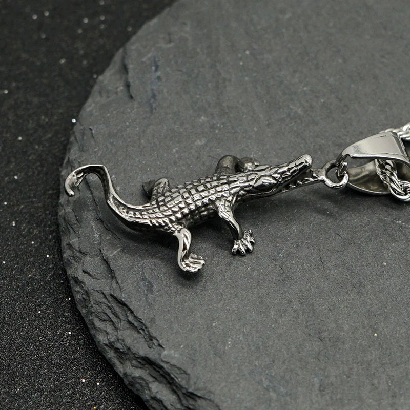 Hip Hop Vintage Crocodile Pendant Necklace Stainless Steel lizard Chain Necklaces for Men Punk Gecko Animal Jewelry Accessories