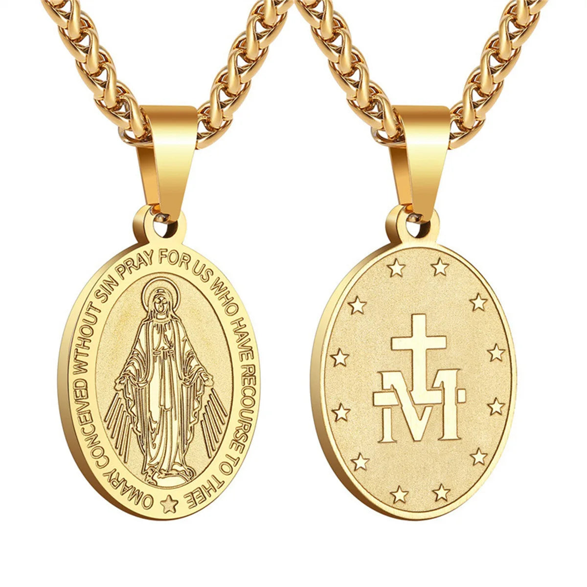 HNSP Virgin Mary Pendant Miraculous Medal Catholic Necklace For Men 316L Stainless Steel Religious Jewelry Gift