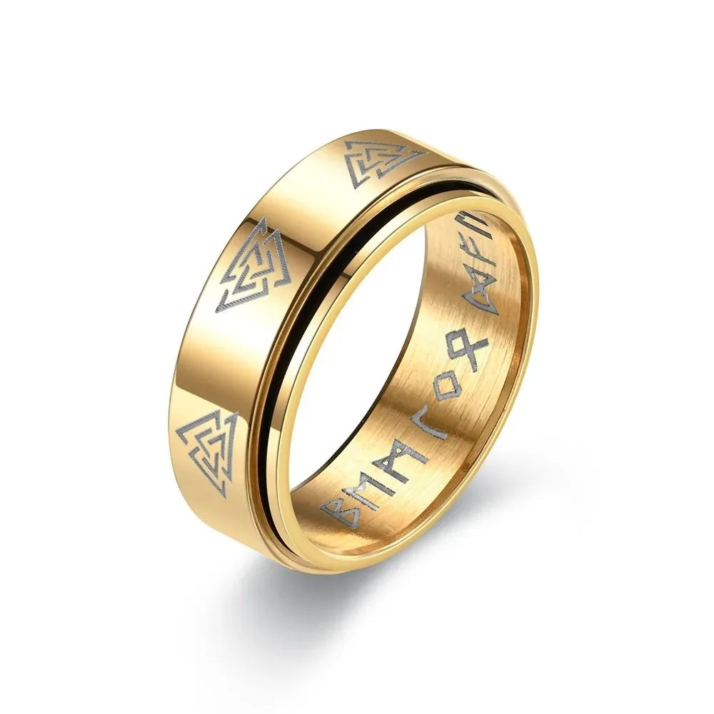 Vintage Viking Rune Rings For Men Women Retro Viking Stainless Steel Rotatable Fidget Anxiety Spinner Ring Retro Amulet Jewelry