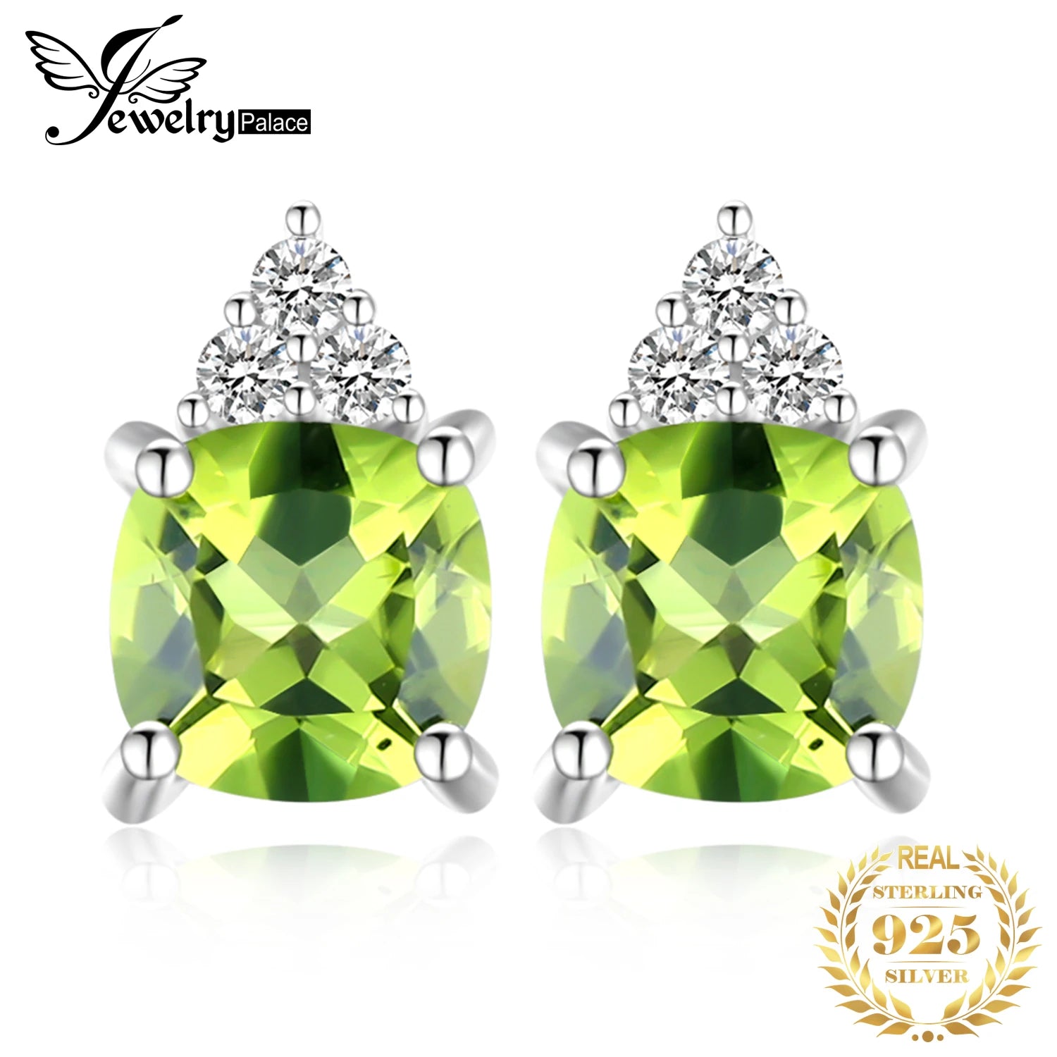 JewelryPalace 1.3ct Natural Peridot 925 Sterling Silver Stud Earrings for Women Fashion Green Gemstone Jewelry Birthday Gift CHINA