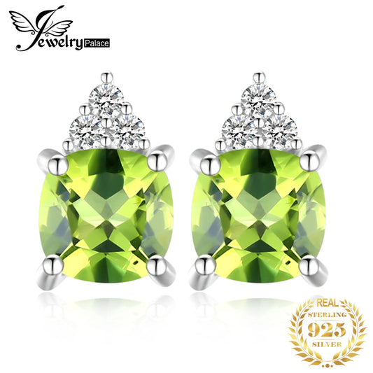 JewelryPalace 1.3ct Natural Peridot 925 Sterling Silver Stud Earrings for Women Fashion Green Gemstone Jewelry Birthday Gift CHINA