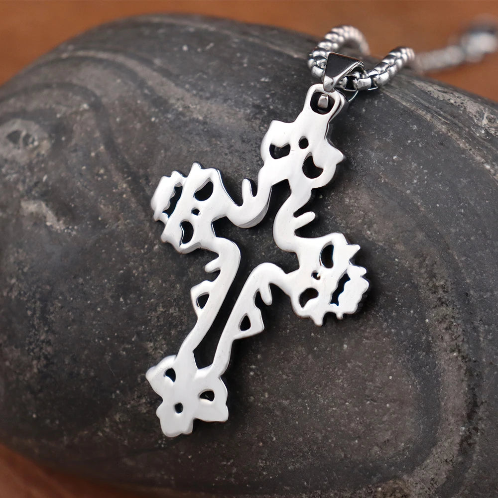 Fashion Skull Cross Necklaces Amulet Creative Hollow out design Cross Pendant Stainless Steel Jewelry Accessories Dropshipping