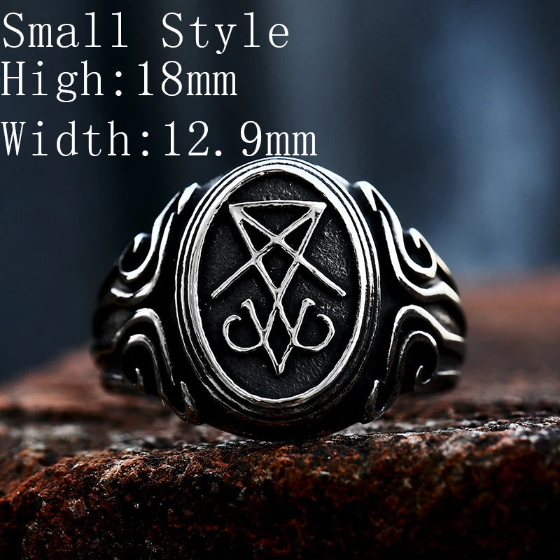 BEIER 2022 - Anillo con sello vintage de Lucifer y Satanás, diseño actualizado, estilo gótico, amuleto, brujería, wicca, joyería al por mayor