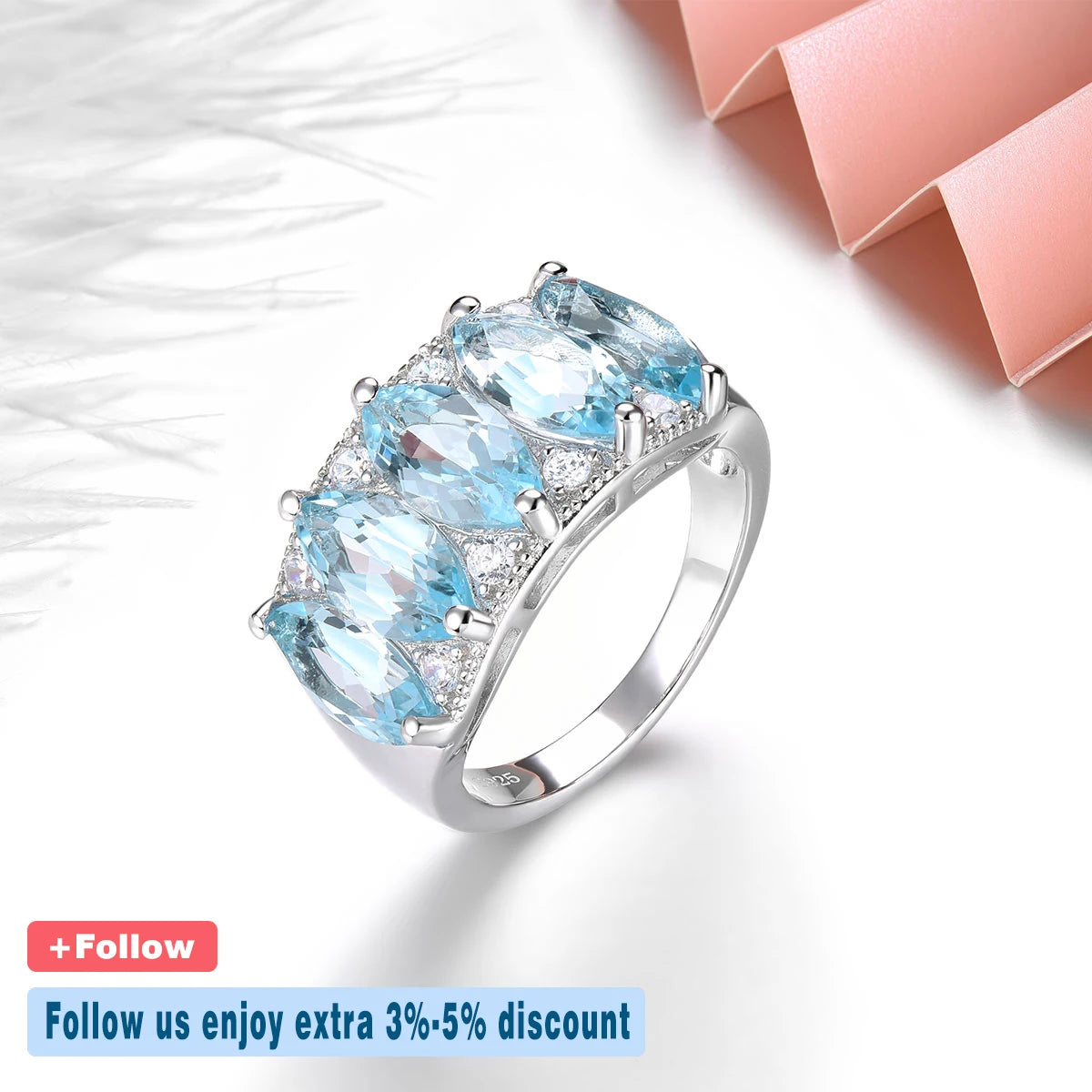 Natural Sky Blue Topaz Sterling Silver Rings 6.5 Carats Genuine Light Blue Gemstone Classic Fine Jewelry Style Women Birthday