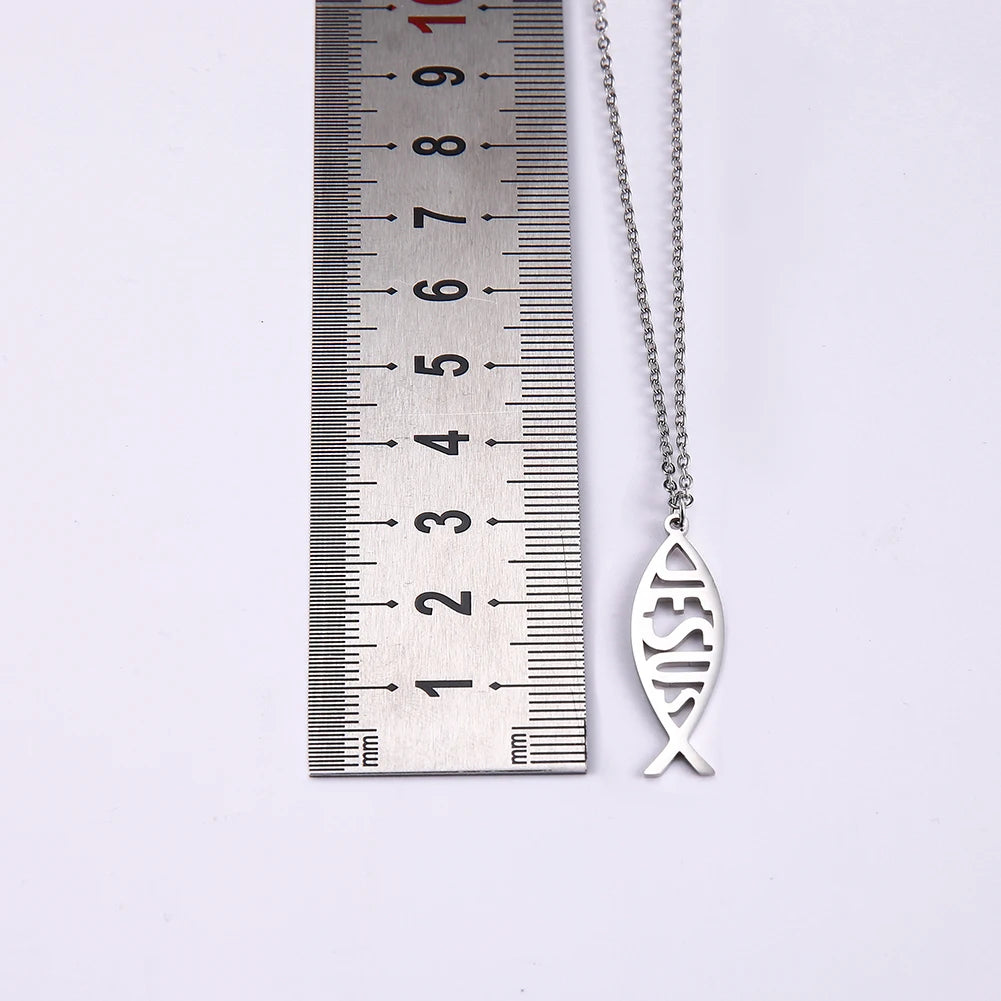 LIKGREAT Christian Jesus Fish Pendant Necklace for Women Stainless Steel Ichthys Faith Pray Choker Jewelry Valentine's Day Gifts