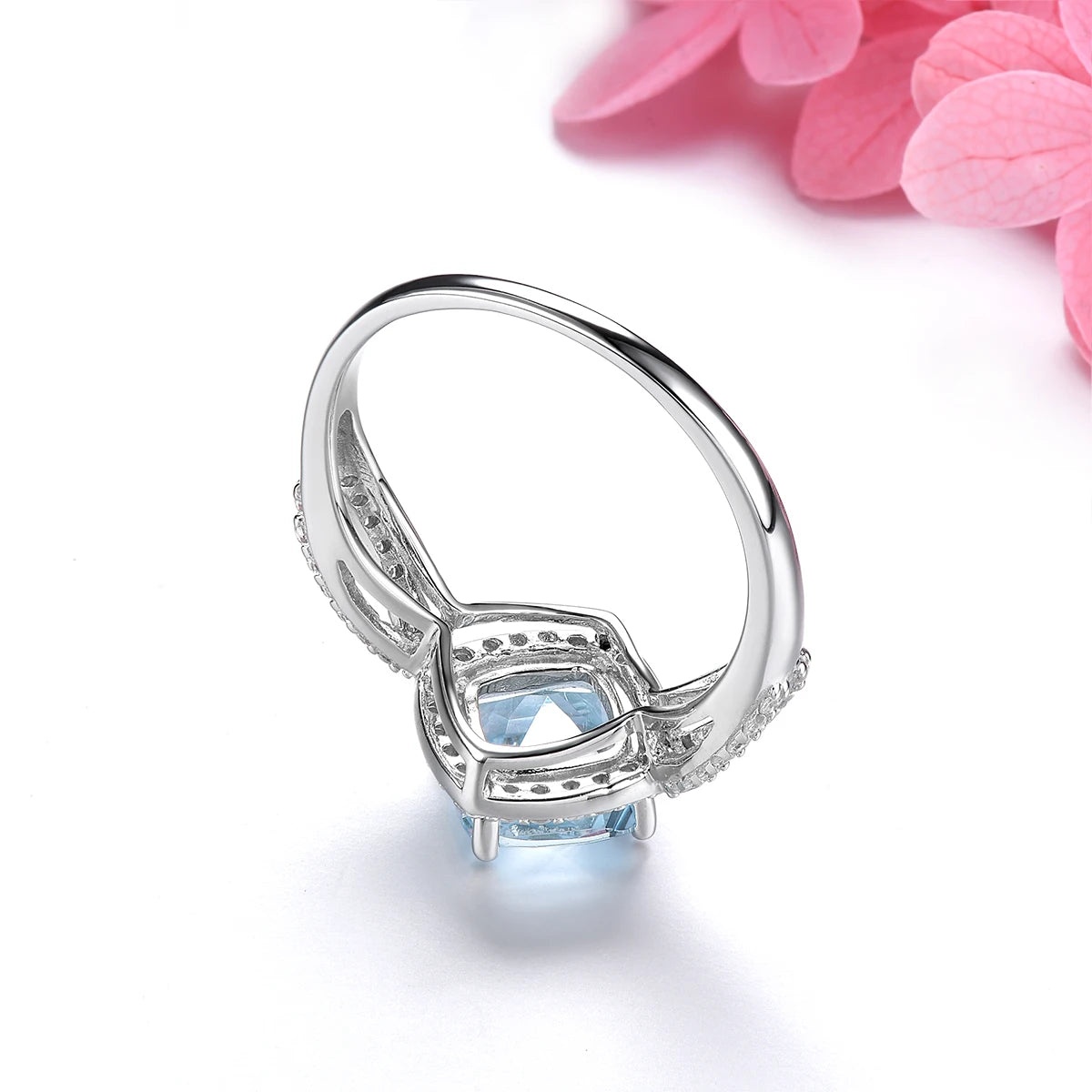Natural Genuine Auqamarine Silver Rings Light Blue 1.6 Carats Genuine Aquamarine Sparkling Fine Jewelrys Women Simple Classic