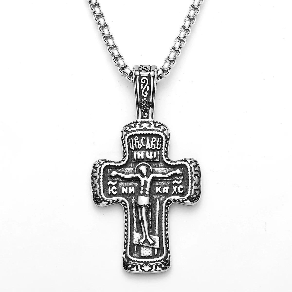 Jesus Carving Rune Cross Amulets Stainless Steel Men Necklaces Pendant Chain Punk For Women Fashion Jewelry Gifts Wholesale