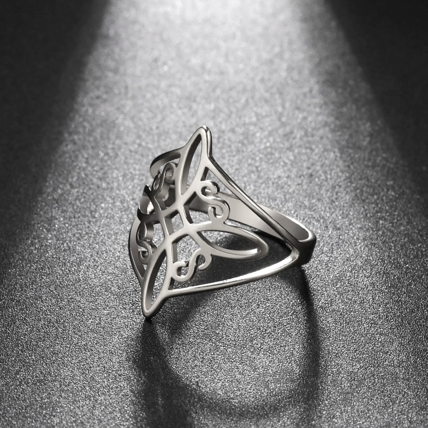 LIKGREAT Witch Knot Ring for Women Men Hollow Stainless Steel Finger Rings Celtic Vintage Amulet Protection Couple Jewelry Gifts