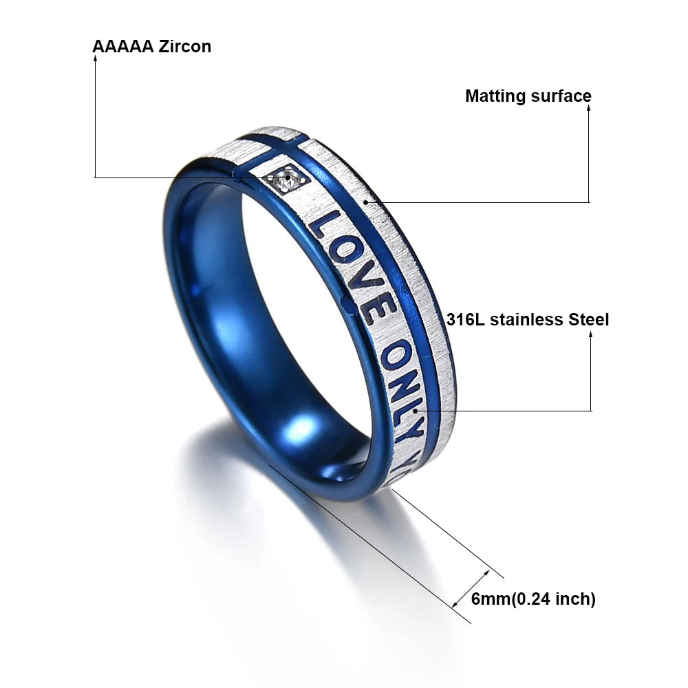 Fashion New 8mm Simple Men Ring Smooth Stainless Steel Blue Charms Rings Women's Couple Jewelry Gift Dropshipping