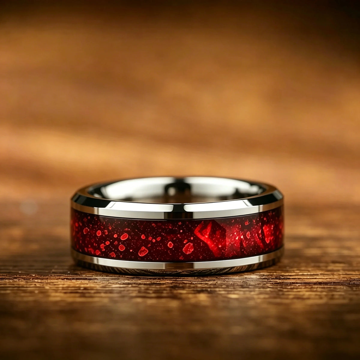 8mm Red Galaxy Nebula Crushed Stone Stainless Steel Ring Promise Wedding Ring for Men & Women, Comfort Fit, Wedding Band Jewelry
