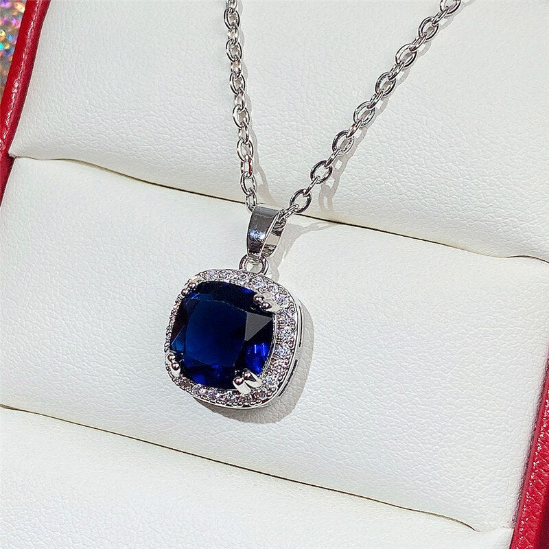 CAOSHI Graceful and Generous Lady Pendant Necklace with Dark Blue Zirconia Temperament Accessories for Anniversary Ceremony