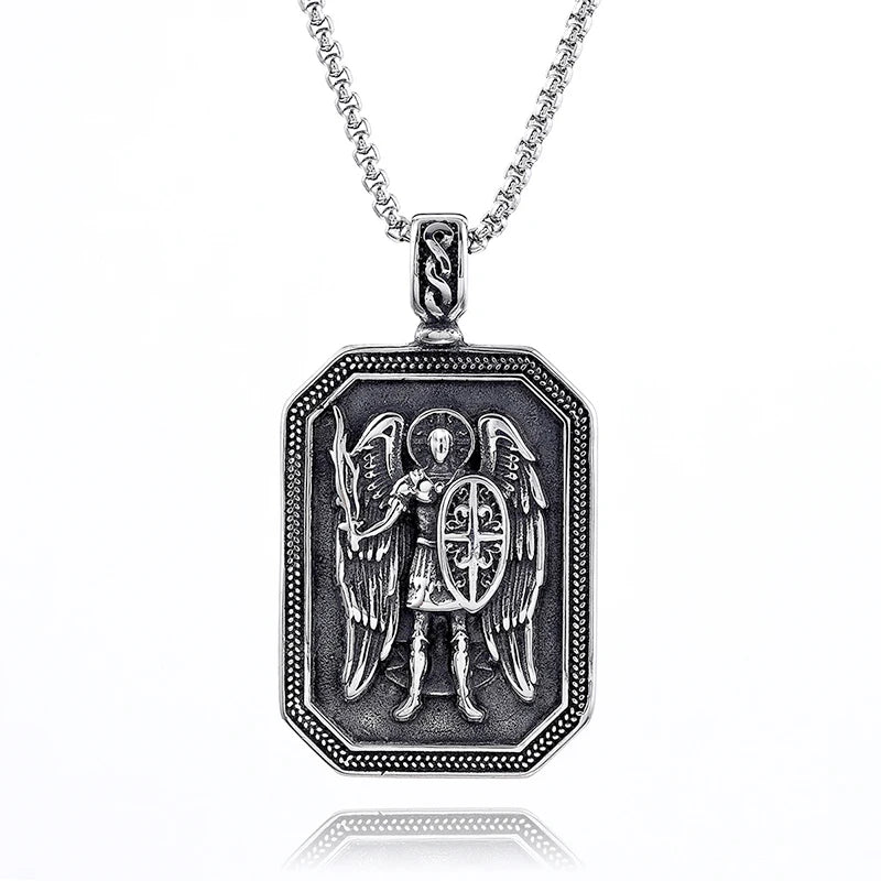 Classic Design Angel Knight Shield Pendant Stainless Steel Vintage Men Ancient Greek God of War Necklace Amulet Creative Jewelry