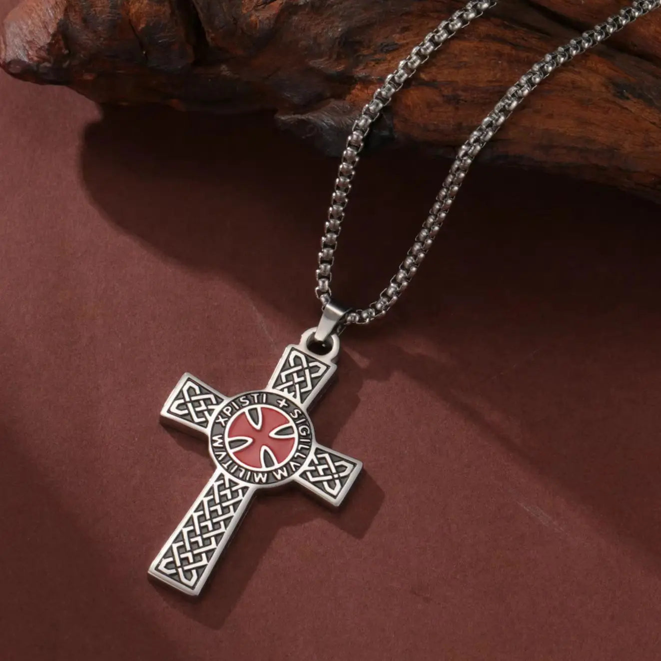 LIKGREAT Christian Cross Necklace Red Cross Templar Symbol for Men Women Vintage Religious Prayer Stainless Steel Jewelry Gift