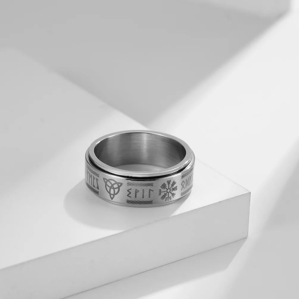 Fashion Stainless Steel Rotate Rotating Anxiety Fidget Rings For Men Vintage Odin Norse Viking Amulet Rune Ring Jewelry Gifts