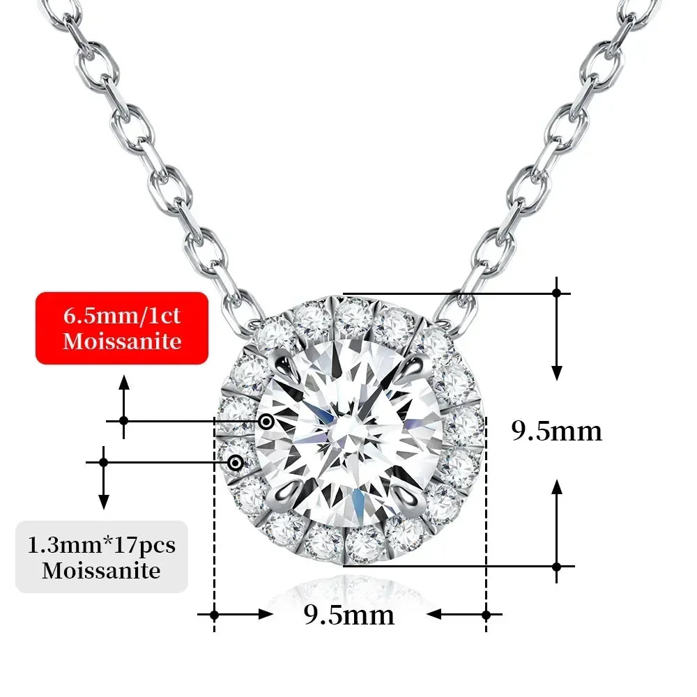 M-JAJA Moissanite Necklace 0.5ct/1ct D Color Round Cut Pendant 18K White Gold Plated Adjustable 925 Sterling Silver Fine Jewelry D1.0ct -d0.17ct