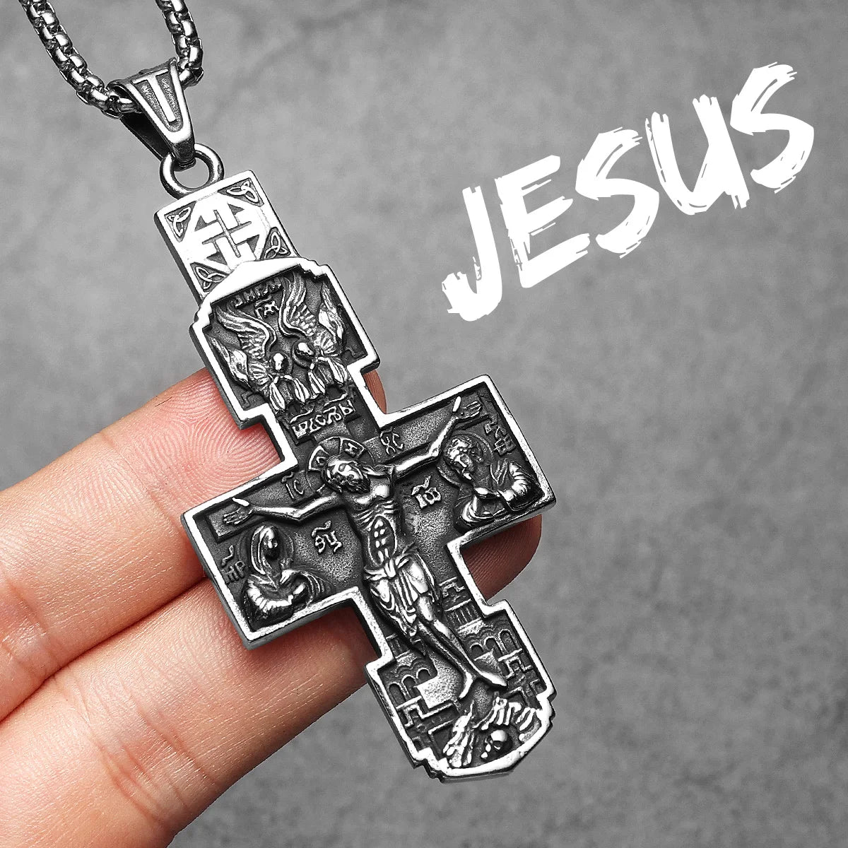 Retro Carving Jesus Cross Stainless Steel Men Necklaces Pendant Chain Punk For Women Fashion Jewelry Gifts