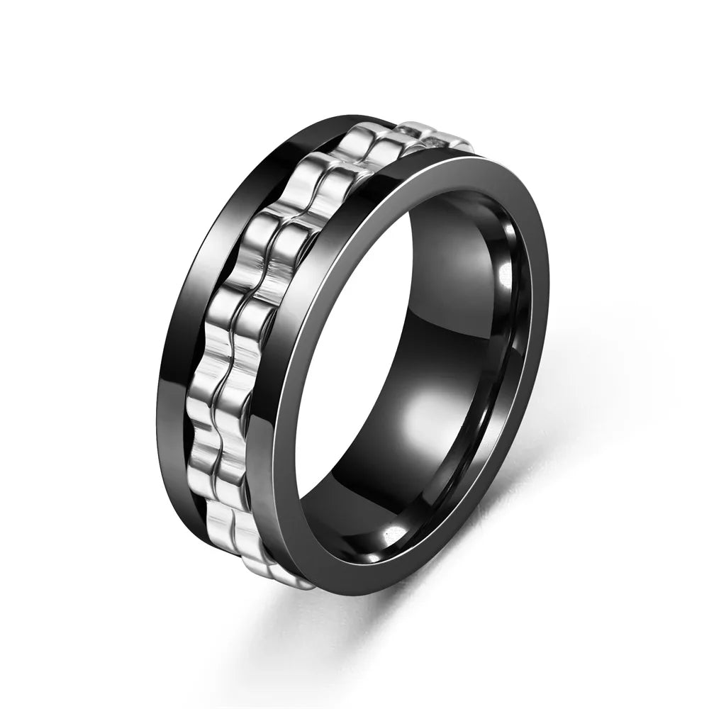 Stainless Steel Ring For Men Gear Chain Rotating Spinning Fidget Rings Punk Jewelry Size 6-13