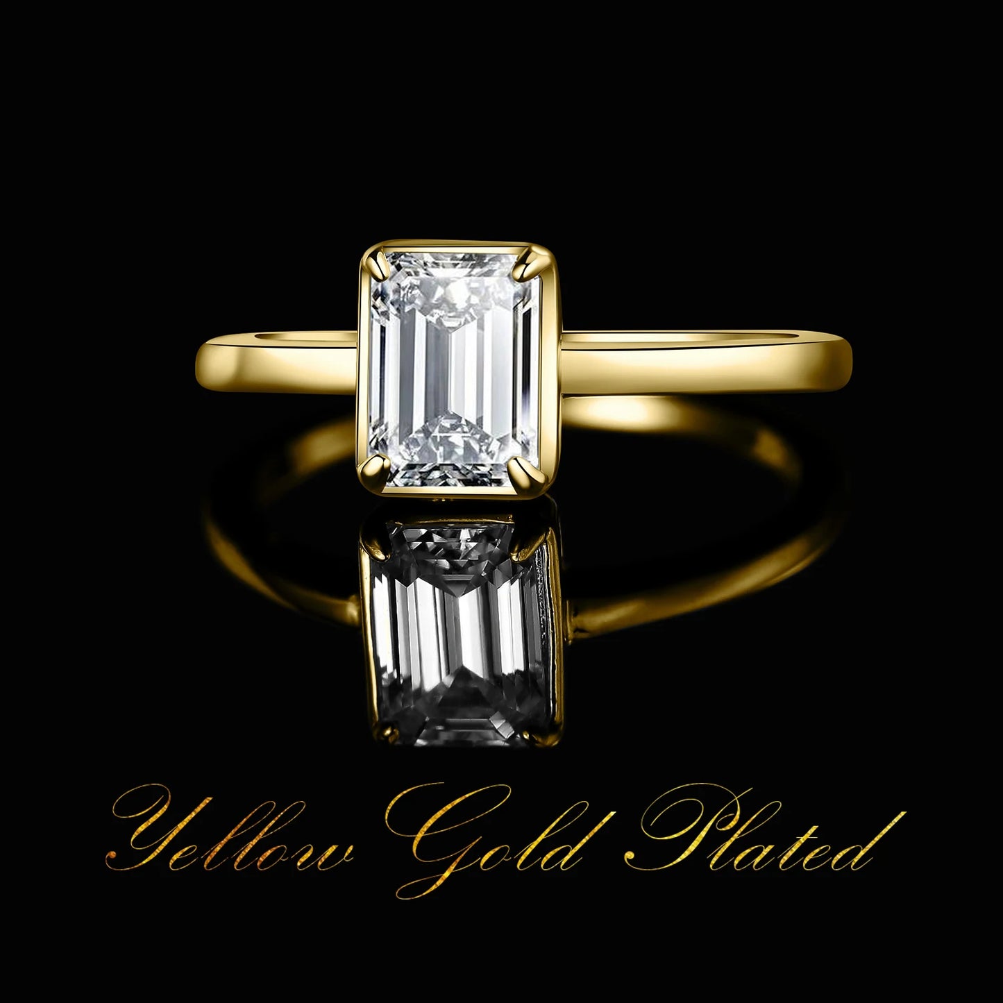JewelryPalace Moissanite D Color 1ct Emerald Cut 925 Sterling Silver Solitaire Wedding Ring for Woman Yellow Rose Gold Plated