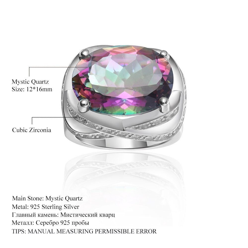 GEM'S BALLET November Birthstone 9.10Ct 12x16mm Oval Rainbow Mystic Topaz Gemstone Rings in 925 Sterling Silver Gift For Mom