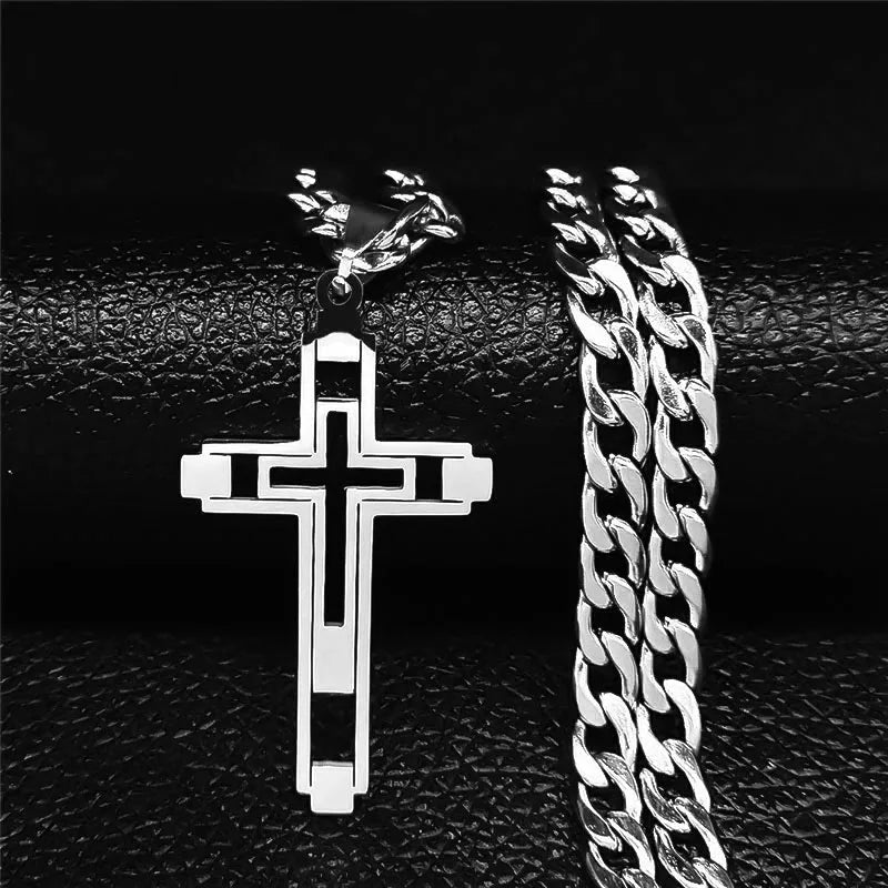2026 Hip Hop Cross Stainless Steel Chain Necklaces Gold Color Long Pendant Necklace for Women/Men Jewelry Collier Homme N6055S05