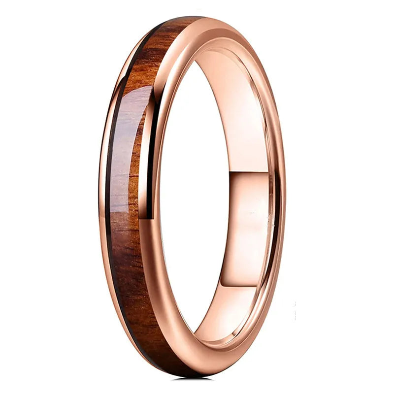 Simple Titanium Stainless Steel Rings For Men Women Koa Wood Inlay Luxury Wedding Band Engagement Rings Jewelry anillos mujer