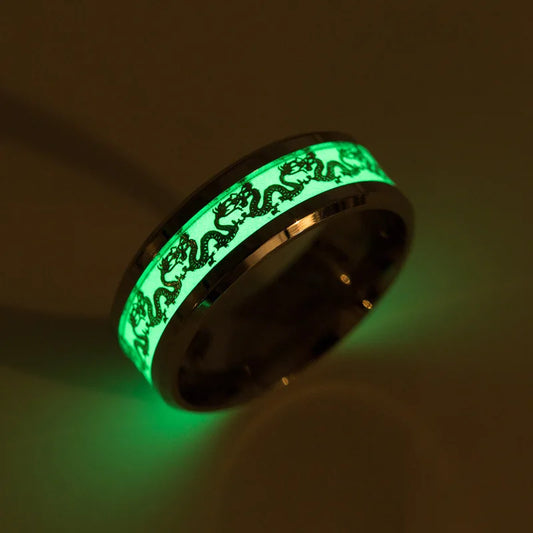 Cool Stainless Steel Luminous Dragon Rings for Men Women Dragon Totemn Glowing In Dark Couple Ring Wedding Bands Jewelry Gift