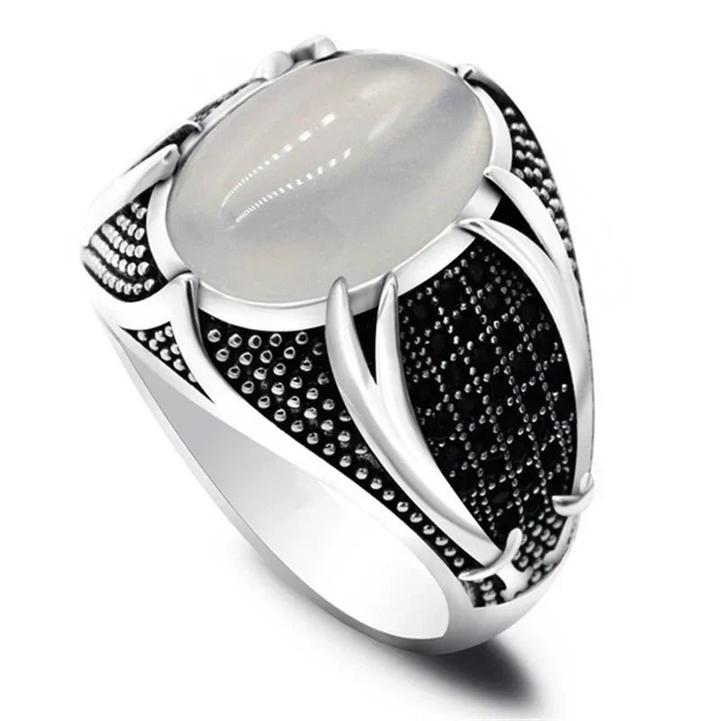 New Retro Handmade Turkish Rings for Men Vintage Double Swords Black Zircon Rings Punk 2024 Trendy Islamic Religious Muslim