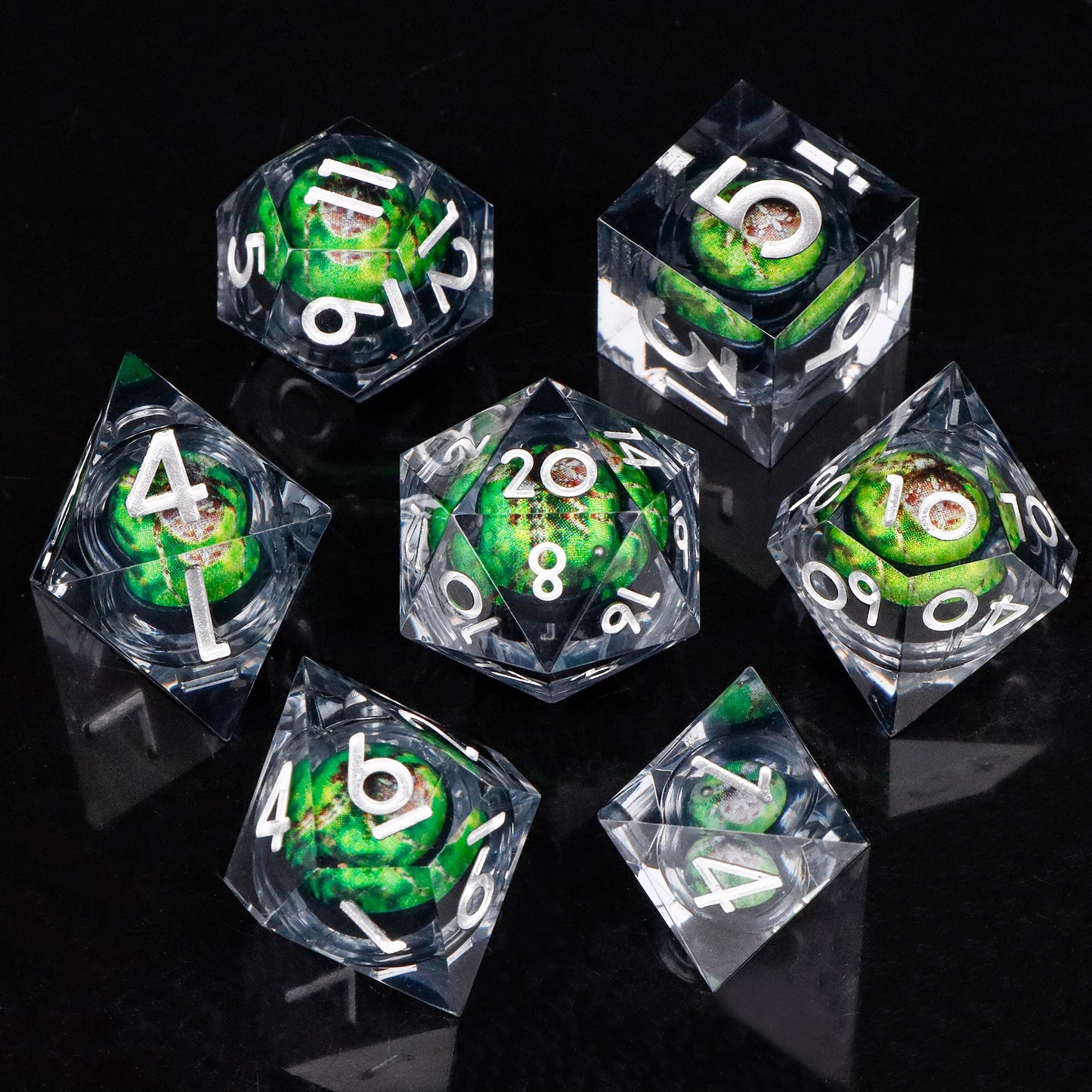 MUNDICE Dragon Eye Dice for RPG, Beholder Eye Dice for DnD, Dice Set for Dungeon and Dragon, Green&Purple Dice, D&D Dice DY21