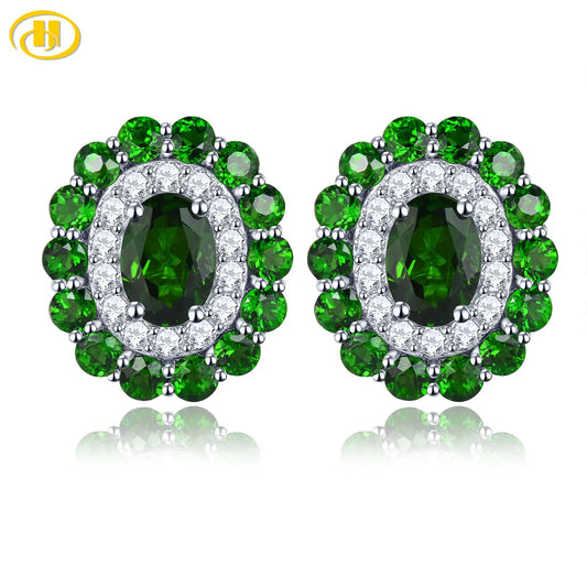 Natural Chrome Diopside Sterling Silver Stud Earring 4 Carats Genuine Gemstone Romantic Design S925 Jewelrys Women's Gifts