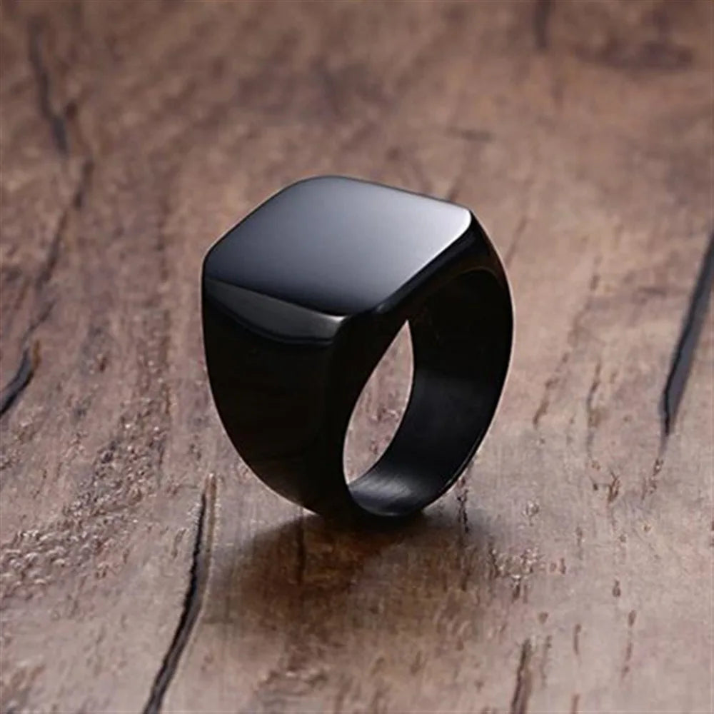 Fashion Men Black Smooth Stainless Steel Rings Glossy Signet Square Finge Rings Hiphop Punk Male Wedding Party Jewelry Wholesale