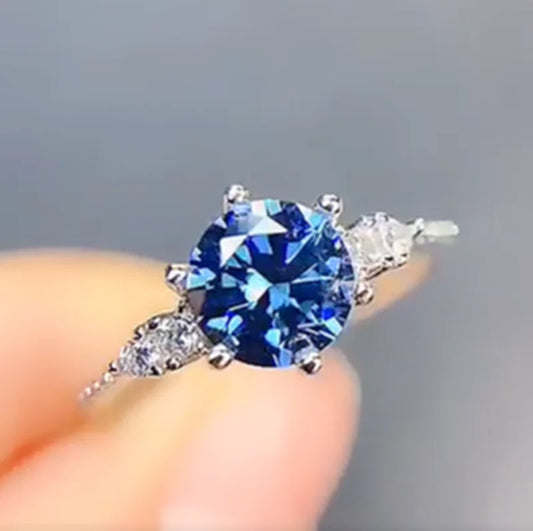 New crackling blue moissanite ring for women jewelry engagement ring for wedding real 925 silver ring birthday gift 1 carat gem white gold plated blue moissanite