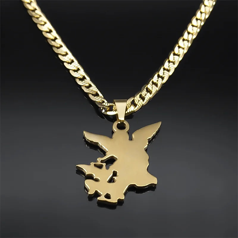 SAINT MICHAEL PROTECT US Archangel Stainless Steel Pendant Necklace for Women Men Gold Color Necklace Choker Jewelry Collares