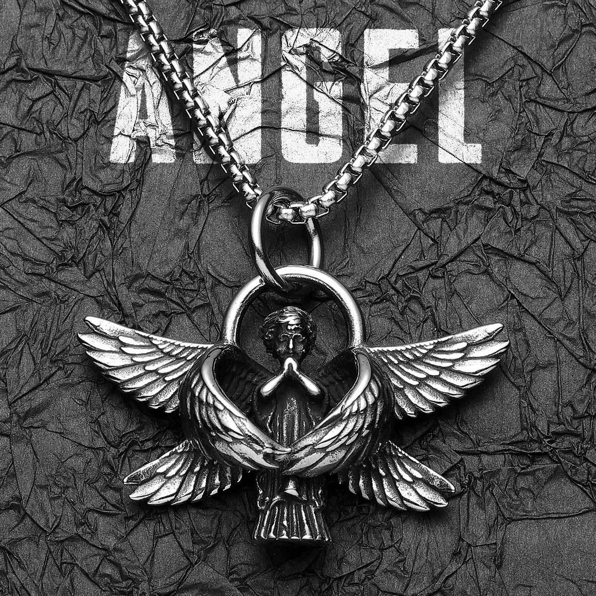 Pray for Angel Wings Stainless Steel Men Necklaces Pendant Chain Punk For Women Fashion Jewelry Gifts Wholesale Dropshiping